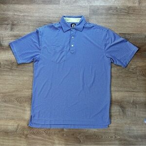 Footjoy Blue and White Gingham Patterned Golf Polo Size Large Mens